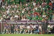 18 June 2012; Republic of Ireland manager Giovanni Trapattoni and assistant manager Marco Tardelli, along with the Republic of Ireland bench and supporters, look on anxiously at the end of the first half. EURO2012, Group C, Republic of Ireland v Italy, Municipal Stadium Poznan, Poznan, Poland. Picture credit: Brendan Moran / SPORTSFILE