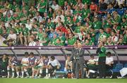 18 June 2012; Republic of Ireland manager Giovanni Trapattoni and assistant manager Marco Tardelli, along with the Republic of Ireland bench and supporters, look on at the end of the first half. EURO2012, Group C, Republic of Ireland v Italy, Municipal Stadium Poznan, Poznan, Poland. Picture credit: Brendan Moran / SPORTSFILE