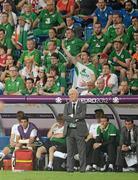 18 June 2012; Republic of Ireland manager Giovanni Trapattoni along with the Republic of Ireland bench and supporters, look on at the end of the first half. EURO2012, Group C, Republic of Ireland v Italy, Municipal Stadium Poznan, Poznan, Poland. Picture credit: Brendan Moran / SPORTSFILE
