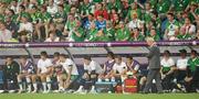 18 June 2012; Republic of Ireland manager Giovanni Trapattoni along with the Republic of Ireland bench and supporters, look on anxiously at the end of the first half. EURO2012, Group C, Republic of Ireland v Italy, Municipal Stadium Poznan, Poznan, Poland. Picture credit: Brendan Moran / SPORTSFILE