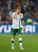 18 June 2012; A dejected Republic of Ireland captain Damien Duff after the game. EURO2012, Group C, Republic of Ireland v Italy, Municipal Stadium Poznan, Poznan, Poland. Picture credit: David Maher / SPORTSFILE