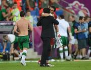 18 June 2012; Gianluigi Buffon, Italy, is congratulated by manager Cesare Prandelli at the end of the game. EURO2012, Group C, Republic of Ireland v Italy, Municipal Stadium Poznan, Poznan, Poland. Picture credit: David Maher / SPORTSFILE