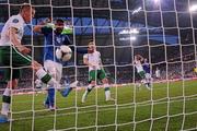 18 June 2012; Damien Duff, Republic of Ireland, trys to prevent Antonio Cassano, Italy, scoring his side's first goal. EURO2012, Group C, Republic of Ireland v Italy, Municipal Stadium Poznan, Poznan, Poland. Picture credit: David Maher / SPORTSFILE