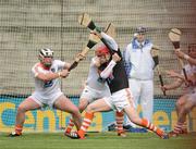 9 June 2012; Simon Doherty, Armagh goalkeeper, making a save from a free. Nicky Rackard Cup Final, Armagh v Louth, Croke Park, Dublin. Picture credit: Oliver McVeigh / SPORTSFILE