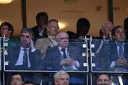 18 June 2012; FAI chief executive John Delaney, left with FAI president Paddy McCaul and UEFA president Michel Platini, look on before the start of the game between the Republic of Ireland and Italy. EURO2012, Group C, Republic of Ireland v Italy, Municipal Stadium Poznan, Poznan, Poland. Picture credit: David Maher / SPORTSFILE