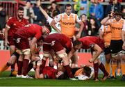 9 September 2017; Jean Kleyn of Munster is congratulated by team-mates after scoring his side's fourth try d during the Guinness PRO14 Round 2 match between Munster and Cheetahs at Thomond Park in Limerick. Photo by Diarmuid Greene/Sportsfile