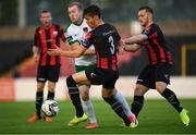 9 September 2017; Stephen Dooley of Cork City in action against Tristan Noack-Hofmann, 3, and Kealan Dillon of Longford Town during the Irish Daily Mail FAI Cup Quarter-Final match between Longford Town and Cork City at The City Calling Stadium in Longford. Photo by Stephen McCarthy/Sportsfile