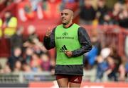 9 September 2017; Simon Zebo of Munster acknowledges supporters as he warms up during the Guinness PRO14 Round 2 match between Munster and Cheetahs at Thomond Park in Limerick. Photo by Diarmuid Greene/Sportsfile