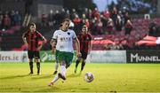 9 September 2017; Karl Sheppard of Cork City shoots to score his side's third goal, from a penalty, during the Irish Daily Mail FAI Cup Quarter-Final match between Longford Town and Cork City at The City Calling Stadium in Longford. Photo by Stephen McCarthy/Sportsfile