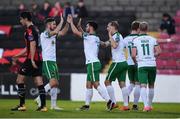 9 September 2017; Jimmy Keohane, second from left, celebrates with his Cork City team-mate Gearóid Morrissey after scoring his side's second goal during the Irish Daily Mail FAI Cup Quarter-Final match between Longford Town and Cork City at The City Calling Stadium in Longford. Photo by Stephen McCarthy/Sportsfile