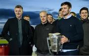 9 September 2017; Galway senior hurling captain David Burke with the Liam MacCarthy cup, right, alomgside Galway manager Micheál Donoghue, centre, and Joe Canning, left, at half time during the Guinness PRO14 Round 2 match between Connacht and Southern Kings at The Sportsground in Galway. Photo by Seb Daly/Sportsfile