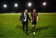9 September 2017; Longford Town manager Neale Fenn and Tristan Noack-Hofmann leave the pitch following the Irish Daily Mail FAI Cup Quarter-Final match between Longford Town and Cork City at The City Calling Stadium in Longford. Photo by Stephen McCarthy/Sportsfile