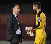 9 September 2017; Longford Town manager Neale Fenn with Mark McNulty of Cork City following the Irish Daily Mail FAI Cup Quarter-Final match between Longford Town and Cork City at The City Calling Stadium in Longford. Photo by Stephen McCarthy/Sportsfile