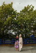 10 September 2017; Breda Butler, left, from Thurles, Co Tipperary, and Lesley Teehan, from Cork City, at the Longines Irish Champions Weekend 2017 at The Curragh Racecourse in Co Kildare. Photo by Cody Glenn/Sportsfile