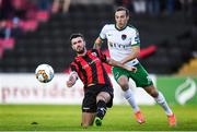 9 September 2017; Peter Hopkins of Longford Town in action against Karl Sheppard of Cork City during the Irish Daily Mail FAI Cup Quarter-Final match between Longford Town and Cork City at The City Calling Stadium in Longford. Photo by Stephen McCarthy/Sportsfile