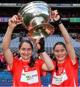 10 September 2017; Cork sisters Pamela and Katrina Mackey celebrate with The O'Duffy Cup after the Liberty Insurance All-Ireland Senior Camogie Final match between Cork and Kilkenny at Croke Park in Dublin. Photo by Matt Browne/Sportsfile