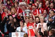 10 September 2017; Cork captain Rena Buckley lifts the The O'Duffy Cup after the Liberty Insurance All-Ireland Senior Camogie Final match between Cork and Kilkenny at Croke Park in Dublin. Photo by Matt Browne/Sportsfile