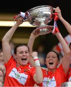 10 September 2017; Cork's Hannah Looney, left, and Gemma O'Connor celebrate with The O'Duffy Cup after the Liberty Insurance All-Ireland Senior Camogie Final match between Cork and Kilkenny at Croke Park in Dublin. Photo by Piaras Ó Mídheach/Sportsfile