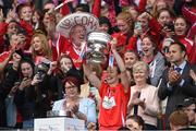 10 September 2017; Cork captain Rena Buckley lifts The O'Duffy Cup after the Liberty Insurance All-Ireland Senior Camogie Final match between Cork and Kilkenny at Croke Park in Dublin. Photo by Matt Browne/Sportsfile
