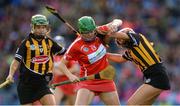 10 September 2017; Hannah Looney of Cork in action against Grace Walsh of Kilkenny, supported by team-mate Collette Dormer, left, during the Liberty Insurance All-Ireland Senior Camogie Final match between Cork and Kilkenny at Croke Park in Dublin. Photo by Piaras Ó Mídheach/Sportsfile