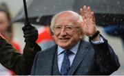 10 September 2017; President of Ireland Michael D Higgins waves to the crowd before the Liberty Insurance All-Ireland Senior Camogie Final match between Cork and Kilkenny at Croke Park in Dublin. Photo by Piaras Ó Mídheach/Sportsfile