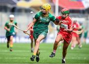 10 September 2017; Aoife Minogue of Meath in action against Sarah Harrington of Cork during the Liberty Insurance All-Ireland Intermediate Camogie Championship Final match between Cork and Meath at Croke Park in Dublin. Photo by Matt Browne/Sportsfile