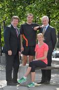 20 June 2012; In attendance at the launch of the Grant Thornton Corporate 5K Team Challenge, clockwise from left, Paul McCann, Managing Partner, Grant Thornton, Irish Olympic Marathon athlete and event ambassador Mark Kenneally, Colin Feely, Partner, Grant Thornton and former European Cross Country champion and event ambassador Catherina McKiernan. Business Advisors Grant Thornton and Athletics Ireland have announced new running event to take place in the heart of the Irish business district. The Grant Thornton Corporate 5K Team Challenge will take place through the streets of the Dublin Docklands on the evening of 6th September 2012 and is aimed at encouraging social running amongst Dublin's business community. City Quay, Dublin. Picture credit: Brendan Moran / SPORTSFILE