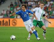 18 June 2012; Andrea Pirlo, Italy, in action against Kevin Doyle, Republic of Ireland. EURO2012, Group C, Republic of Ireland v Italy, Municipal Stadium Poznan, Poznan, Poland. Picture credit: Brendan Moran / SPORTSFILE