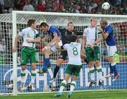 18 June 2012; Antonio Cassano, left, and Giorgio Chiellini, Italy, in action against Republic of Ireland's, from left, Kevin Doyle, Shay Given, Keith Andrews and Richard Dunne. EURO2012, Group C, Republic of Ireland v Italy, Municipal Stadium Poznan, Poznan, Poland. Picture credit: Brendan Moran / SPORTSFILE