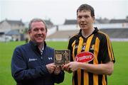 20 June 2012; Kilkenny's Walter Walsh is presented with the Bord Gáis Energy Man of the Match award by Nicky Doran, Head of Marketing at Bord Gáis Energy. Bord Gáis Energy Leinster GAA Hurling Under 21 Championship Semi-Final, Kilkenny v Wexford, Nowlan Park, Kilkenny. Picture credit: Matt Browne / SPORTSFILE