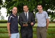 22 June 2012; In attendance at the launch of the Irish Institute of Sport Report 2009 - 2012 are from left, Paralympics Ireland cyclist Enda Smyth, Minister for Transport, Tourism and Sport Leo Varadkar T.D. and Irish Olympic Marathon athlete Mark Kenneally. Institute of Sport Building, National Sports Campus, Abbotstown, Dublin. Picture credit: Barry Cregg / SPORTSFILE