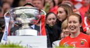 10 September 2017; Cork captain Rena Buckley with The O'Duffy Cup after the Liberty Insurance All-Ireland Senior Camogie Final match between Cork and Kilkenny at Croke Park in Dublin. Photo by Piaras Ó Mídheach/Sportsfile