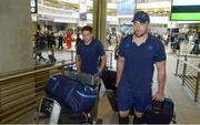 13 September 2017; Joey Carbery, left, and Jack Conan of Leinster pictured during the squad's arrival at OR Tambo Airport in Johannesburg, South Africa. Photo by Sydney Seshibedi/Sportsfile