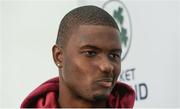 13 September 2017; West Indies captain Jason Holder is interviewed after the One Day International match between Ireland and West Indies was cancelled due to a wet pitch at Stormont in Belfast. Photo by Piaras Ó Mídheach/Sportsfile