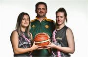 13 September 2017; Ruta Balezentyne, left, Bill Collins, coach, and Sophie Walsh, of Team North West Donegal, pictured at the official launch of the Basketball Ireland season 2017/18 at the National Basketball Arena in Tallaght, Dublin, where the Hula Hoops National Cup draw also took place. Photo by Brendan Moran/Sportsfile