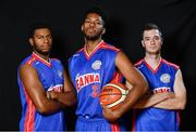 13 September 2017;  Eanna players, from left, Tamron Manning, Mlynue Reeves, Erik Eichinger, pictured at the official launch of the Basketball Ireland season 2017/18 at the National Basketball Arena in Tallaght, Dublin, where the Hula Hoops National Cup draw also took place. Photo by Sam Barnes/Sportsfile