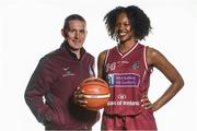 13 September 2017; Coach Mike Murray, left, and Deja Bullock, NUIG Galway, pictured at the official launch of the Basketball Ireland season 2017/18 at the National Basketball Arena in Tallaght, Dublin, where the Hula Hoops National Cup draw also took place. Photo by Brendan Moran/Sportsfile