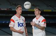14 September 2017; Former Dublin footballer Barry Cahill, left, and Down footballer Aidan Carr pictured in Croke Park as First Derivatives PLC announce their 6th consecutive year sponsoring the Asian Gaelic Games. The company will be a Platinum Sponsor for this year’s event, which is held in Bangkok from November 17th – 19th, making First Derivatives one of the highest profile sponsors at the tournament. Croke Park, in Dublin. Photo by Piaras Ó Mídheach/Sportsfile