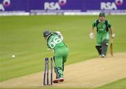 23 June 2012; William Porterfiel, Ireland captain and opening batsman, is bowled first ball by Brett Lee, Australia. RSA Challenge ODI, Ireland v Australia, Stormont, Belfast. Picture credit: Oliver McVeigh / SPORTSFILE