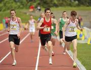 23 June 2012; Eventual winner Cian McBride, centre, Summerhill, Sligo, eventual second place finisher Shane Magowan, right, St. Columb's, Derry, and eventual third place finisher Andrew Wright, Grosvenor G.S, Derry, in action during the Boys 800m event. AVIVA Tailteann Irish Schools' Interprovincial, Morton Stadium, Santry, Dublin. Picture credit: Tomás Greally / SPORTSFILE