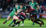 15 September 2017; Eoghan Masterson of Connacht is tackled by Jack Dixon, left, and Leon Brown of Dragons during the Guinness PRO14 Round 3 match between Dragons and Connacht at Rodney Parade in Newport, Wales. Photo by Chris Fairweather/Sportsfile