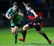 15 September 2017; Tom Farrell of Connacht is tackled by Dorian Jones of Dragons during the Guinness PRO14 Round 3 match between Dragons and Connacht at Rodney Parade in Newport, Wales. Photo by Chris Fairweather/Sportsfile