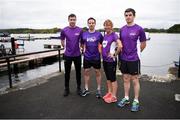 16 September 2017; Former Roscommon GAA footballer, Cathal Cregg and current Roscommon GAA footballer Niall Kilroy joined runners at the Lough Key parkrun where Vhi hosted a special event to celebrate their partnership with parkrun Ireland. Cathal Cregg and Niall Kilroy were on hand to lead the warm up for parkrun participants before completing the 5km course alongside newcomers and seasoned parkrunners alike. Vhi provided walkers, joggers, runners and volunteers at Lough Key parkrun with a variety of refreshments in the Vhi Relaxation Area at the finish line. A qualified physiotherapist was also available to guide participants through a post event stretching routine to ease those aching muscles. parkruns take place over a 5km course weekly, are free to enter and are open to all ages and abilities, providing a fun and safe environment to enjoy exercise. To register for a parkrun near you visit www.parkrun.ie. New registrants should select their chosen event as their home location. You will then receive a personal barcode which acts as your free entry to any parkrun event worldwide. Pictured are, from left, former Roscommon GAA footballer, Cathal Cregg, current Roscommon GAA footballer Niall Kilroy, Brighid Smyth, Head of Corporate Communications Vhi, and David Collins, Corporate Account Manager Vhi, ahead of the parkrun at Lough Key, Co. Roscommon. Photo by Seb Daly/Sportsfile