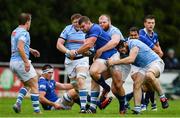 16 September 2017; Jack Dilger of St Mary’s College is tackled by Andrew Keating, behind, and Kevin Kinane of Garryowen during the Ulster Bank League Division 1A match between St Mary's College and Garryowen at Templeville Road in Dublin. Photo by Sam Barnes/Sportsfile