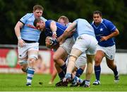 16 September 2017; Jack Dilger of St Mary’s College is tackled by Andrew Keating, behind, and Kevin Kinane of Garryowen during the Ulster Bank League Division 1A match between St Mary's College and Garryowen at Templeville Road in Dublin. Photo by Sam Barnes/Sportsfile
