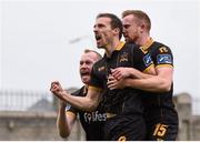 16 September 2017; David McMillan celebrates with Dundalk team-mates Chris Shields, left, and Sean Hoare, right, after scoring his side's first goal during the EA Sports Cup Final between Shamrock Rovers and Dundalk at Tallaght Stadium in Dublin. Photo by Stephen McCarthy/Sportsfile