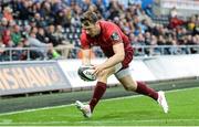 16 September 2017; Darren Sweetnam of Munster goes over to score a try during the Guinness PRO14 Round 3 match between Ospreys and Munster at Liberty Stadium in Swansea. Photo by Ben Evans/Sportsfile