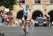 24 June 2012; Matt Brammeier, Omega Pharma-Quick Step, celebrates taking victory in the Elite Men's Road Race National Championships. Clonmel, Co. Tipperary. Picture credit: Stephen McMahon / SPORTSFILE