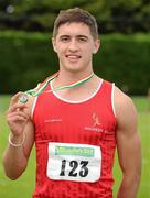 24 June 2012; Gold medal winner Greg O'Shea, Dooneen A.C., Co. Limerick, after the Junior Men's 100m at the Woodie's DIY Junior and U23 Track and Field Championships of Ireland, Tullamore Harriers A.C., Tullamore, Co. Offaly. Picture credit: Matt Browne / SPORTSFILE