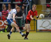 24 June 2012; Brendan McArdle, Down, in action against Kieran Hughes, Monaghan. Ulster GAA Football Senior Championship Semi-Final, Down v Monaghan, Morgan Athletic Grounds, Armagh. Picture credit: Oliver McVeigh / SPORTSFILE